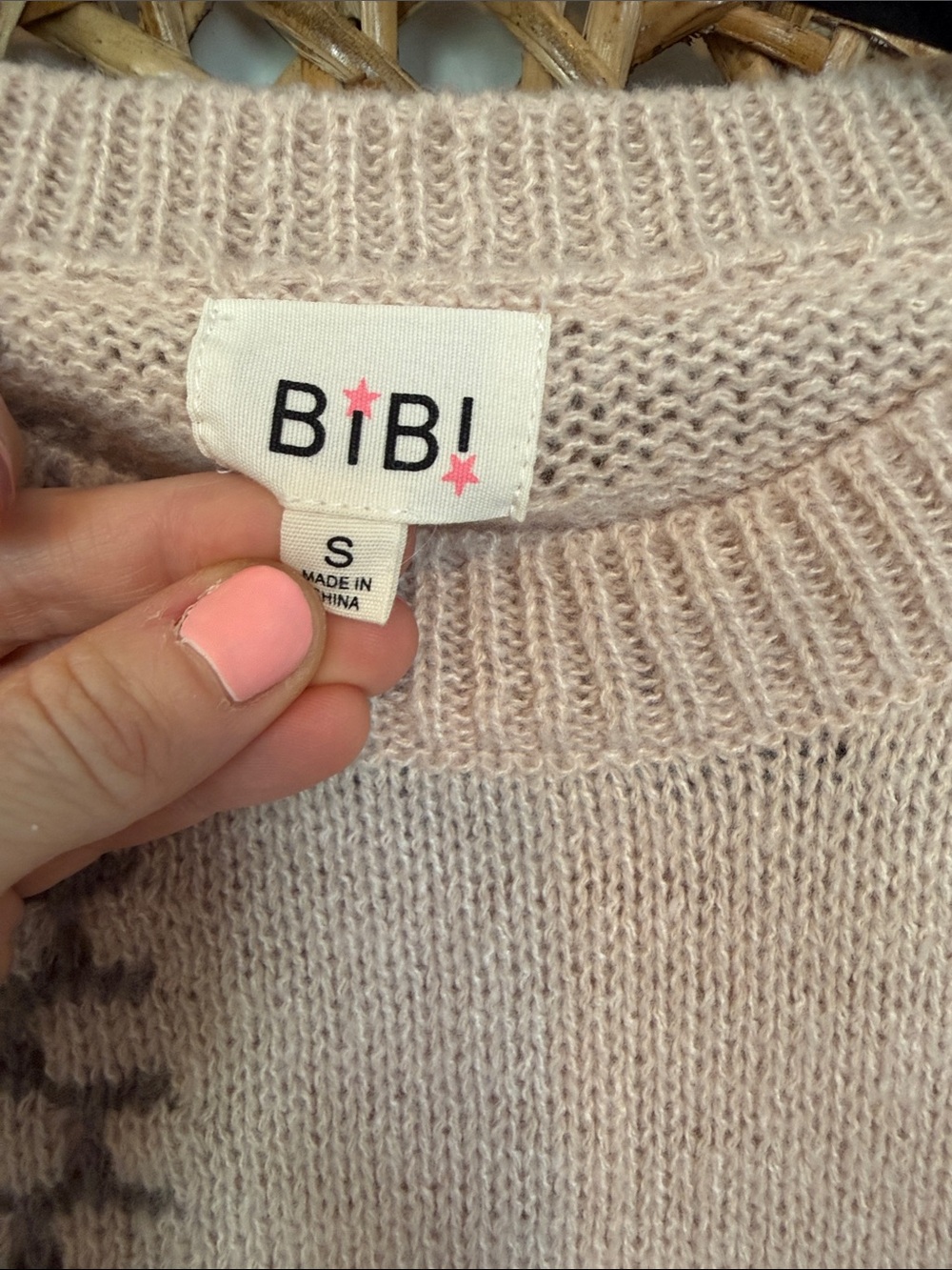 BiBi Patchwork Knit Sweater in Cream and Charcoal colors. - Picture 5 of 13